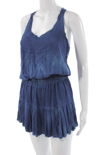 Love Shack Fancy Women Blouson Dress Blue Silk Tie Dye Sleeveless Size S