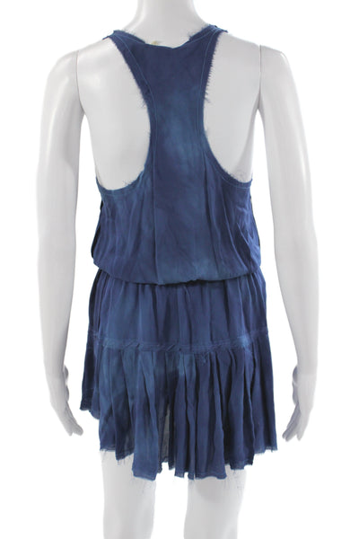 Love Shack Fancy Women Blouson Dress Blue Silk Tie Dye Sleeveless Size S