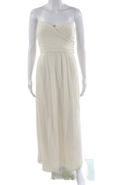 Jenny Yoo Collection Womens Maxi Dress Ivory Silk Sleeveless Zip Size 0
