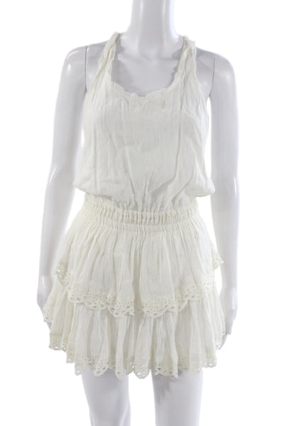 Love Shack Fancy Women Mini Dress White Cotton Scoop Neck Sleeveless Boho Size 0