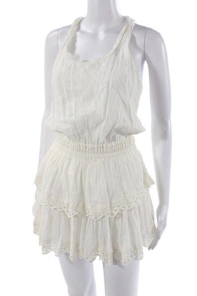 Love Shack Fancy Women Mini Dress White Cotton Scoop Neck Sleeveless Boho Size 0