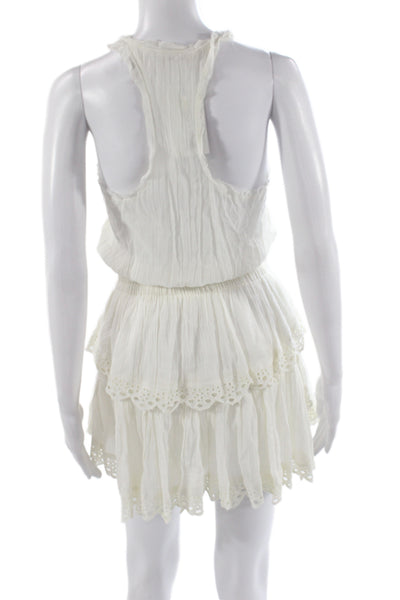 Love Shack Fancy Women Mini Dress White Cotton Scoop Neck Sleeveless Boho Size 0