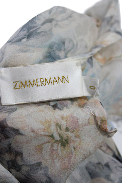 Zimmermann Women Mini Floral Silk Dress Tie Round Neck Long Sleeve Size 0