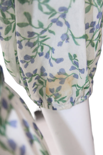 Ganni Women White Floral Wrap Dress V-Neck 3/4 Sleeve Size 34