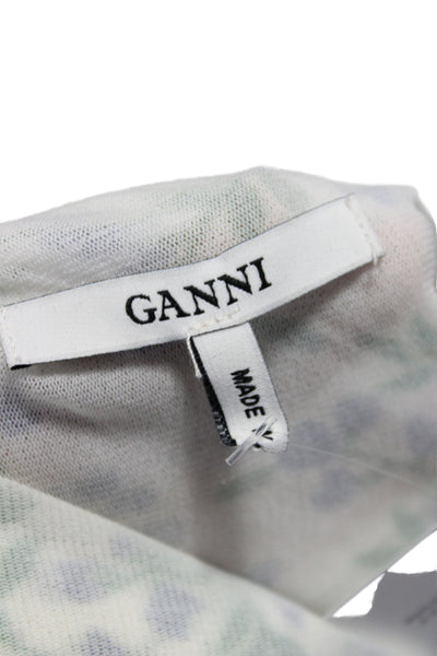 Ganni Women White Floral Wrap Dress V-Neck 3/4 Sleeve Size 34