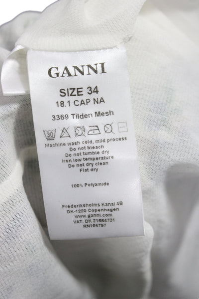Ganni Women White Floral Wrap Dress V-Neck 3/4 Sleeve Size 34