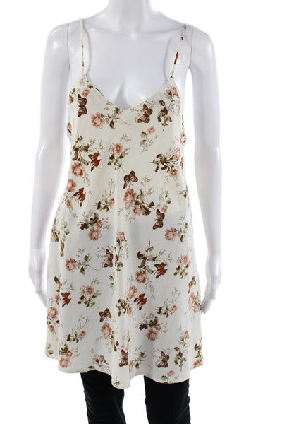 Reformation Women Slip Dress Ivory V Neck Sleeveless Floral Polyester Size S