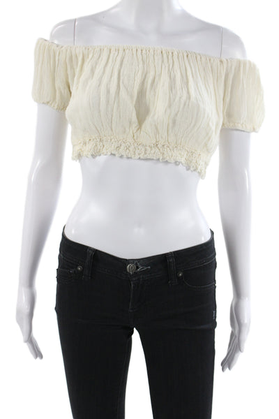 Jens Pirate Booty Women Cropped Ivory Off Shoulder Blouse Boho Size M