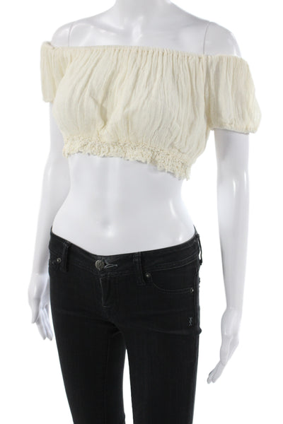 Jens Pirate Booty Women Cropped Ivory Off Shoulder Blouse Boho Size M
