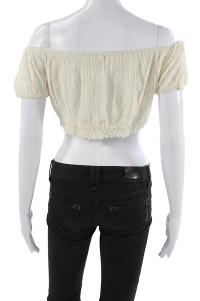 Jens Pirate Booty Women Cropped Ivory Off Shoulder Blouse Boho Size M