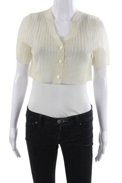 J Crew Womens Ivory Striped V Neck Short Sleeve Cardigan Polyester Size S