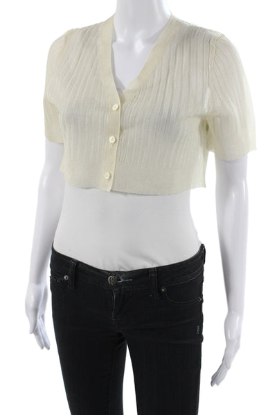 J Crew Womens Ivory Striped V Neck Short Sleeve Cardigan Polyester Size S
