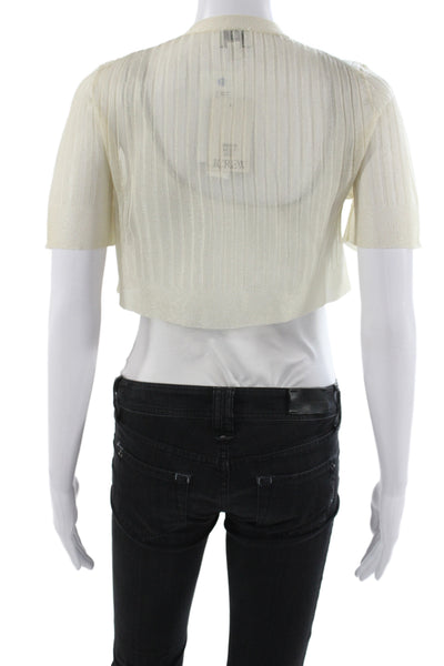 J Crew Womens Ivory Striped V Neck Short Sleeve Cardigan Polyester Size S