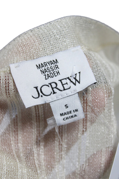 J Crew Womens Ivory Striped V Neck Short Sleeve Cardigan Polyester Size S