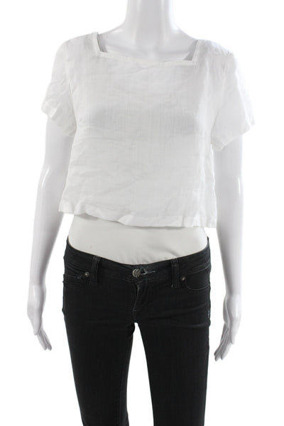 J Crew Womens Cropped Blouse White Square Neck Short Sleeve Ramie Size S