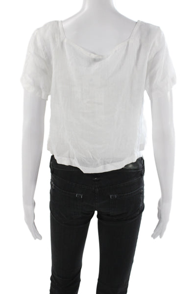 J Crew Womens Cropped Blouse White Square Neck Short Sleeve Ramie Size S