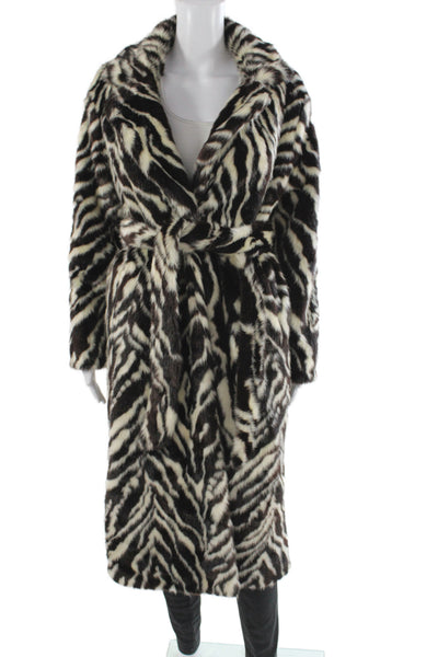 Designer Womens Multicolor Animal Print Overcoat Tie Modacrylic Size M
