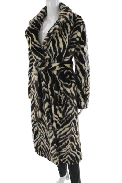 Designer Womens Multicolor Animal Print Overcoat Tie Modacrylic Size M