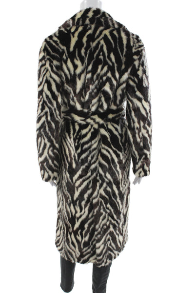 Designer Womens Multicolor Animal Print Overcoat Tie Modacrylic Size M