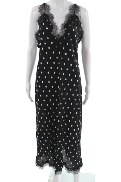 MNG Womens Slip Dress Black Polka Dot V-Neck Long Sleeveless Viscose Size L