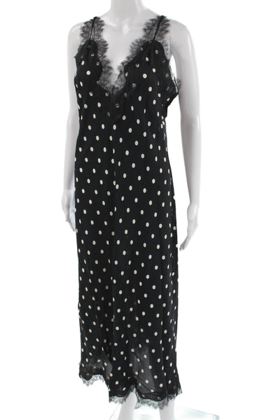 MNG Womens Slip Dress Black Polka Dot V-Neck Long Sleeveless Viscose Size L