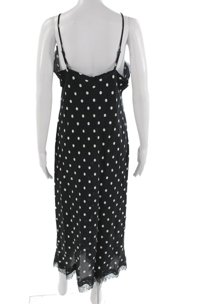 MNG Womens Slip Dress Black Polka Dot V-Neck Long Sleeveless Viscose Size L