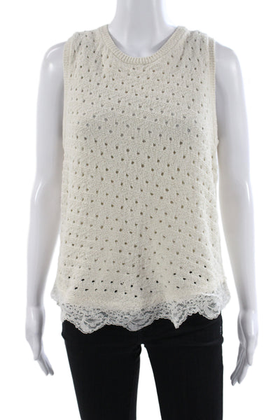 MNG Women Basic Ivory Tank Top Round Neck Polyester Boho Summer Size L