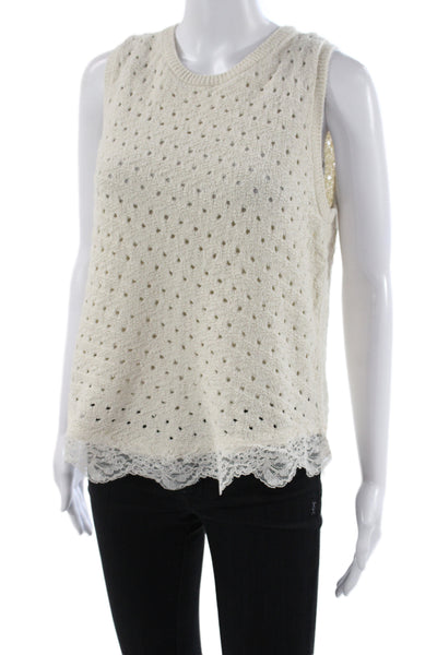 MNG Women Basic Ivory Tank Top Round Neck Polyester Boho Summer Size L