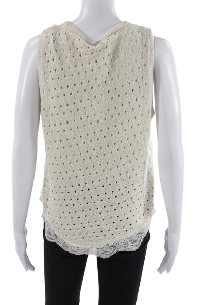 MNG Women Basic Ivory Tank Top Round Neck Polyester Boho Summer Size L