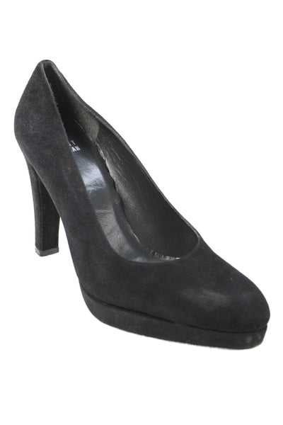 Stuart Weitzman Womens Suede Platform Round Toe Block Heels Pumps Black Size 8