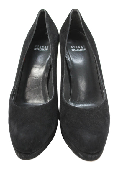 Stuart Weitzman Womens Suede Platform Round Toe Block Heels Pumps Black Size 8