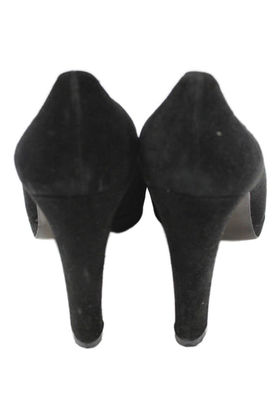 Stuart Weitzman Womens Suede Platform Round Toe Block Heels Pumps Black Size 8