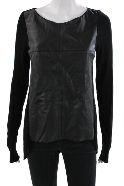 Bailey 44 Women Black Tunic Long Sleeve Round Neck Polyurethane Size M
