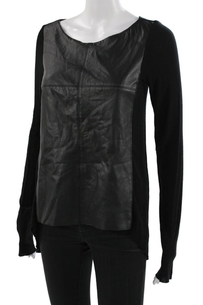 Bailey 44 Women Black Tunic Long Sleeve Round Neck Polyurethane Size M