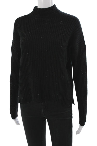 Madewell Women Black Mock Neck Pullover 70% Recycled Cashmere Longsleeve Size S