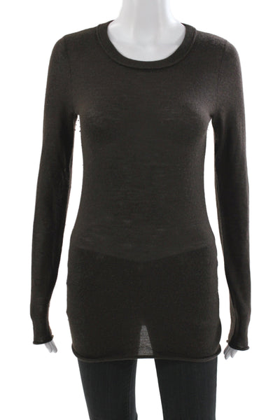 Scoop Women Pullover Sweater Brown 100% Cashmere Scoop Neck Long Sleeve Size S