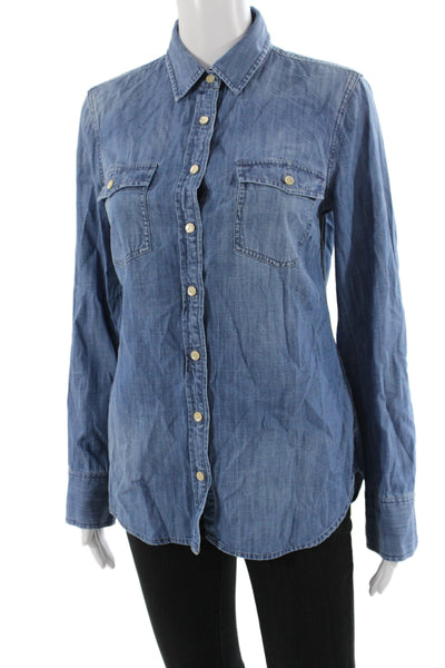 J Crew Women Blue Basic Button-Up Collared Long Sleeve Shirt Size 2