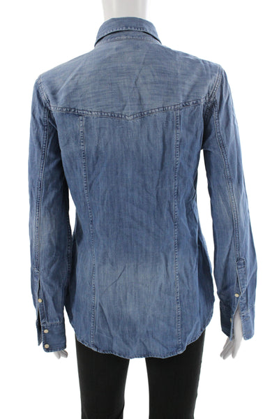 J Crew Women Blue Basic Button-Up Collared Long Sleeve Shirt Size 2