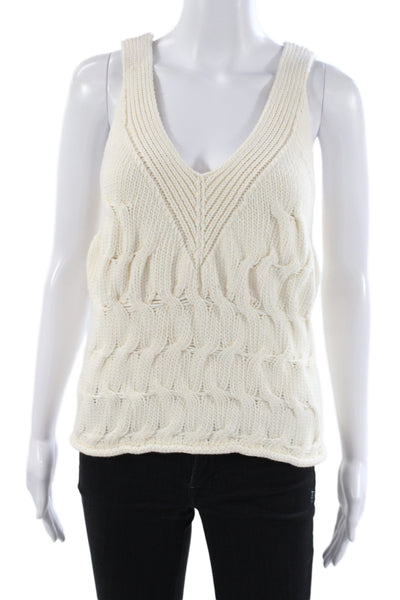 Zara Women Ivory V-Neck Sweater Vest Sleeveless Casual Fall Size S