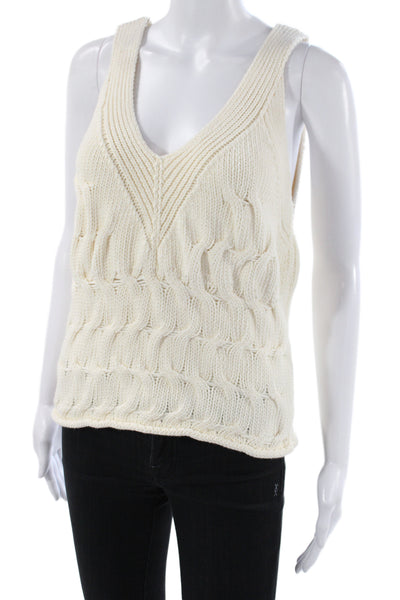 Zara Women Ivory V-Neck Sweater Vest Sleeveless Casual Fall Size S