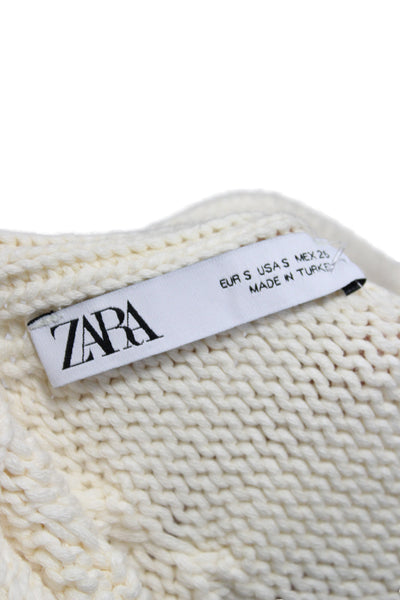 Zara Women Ivory V-Neck Sweater Vest Sleeveless Casual Fall Size S