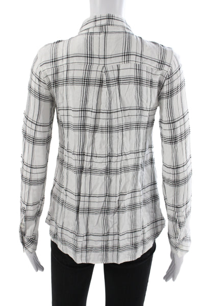 Dylan George Womens Black Plaid Button-Up Top Long Sleeve Rayon Size S