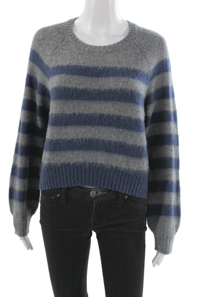 Steve Madden Women Blue Striped Wool Blend Pullover Sweater Crew Neck Size S