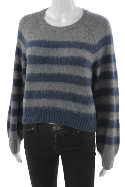 Steve Madden Women Blue Striped Wool Blend Pullover Sweater Crew Neck Size S