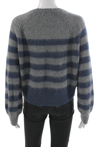 Steve Madden Women Blue Striped Wool Blend Pullover Sweater Crew Neck Size S
