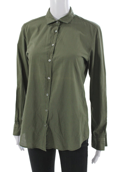 Hartford Women Basic Collared Button-Up Green Cotton Long Sleeve Size 1