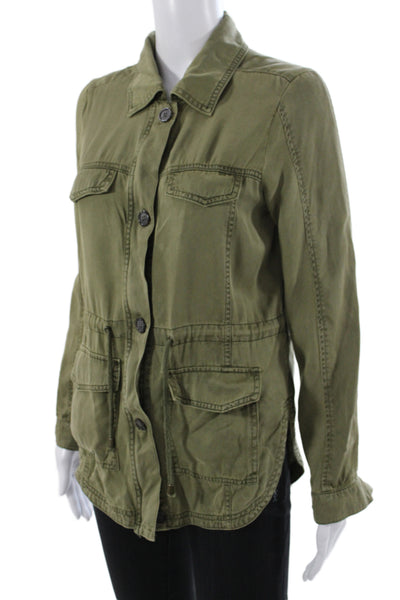 Thread & Supply Women Military Jacket Green Lyocell Button Long Sleeve Size S