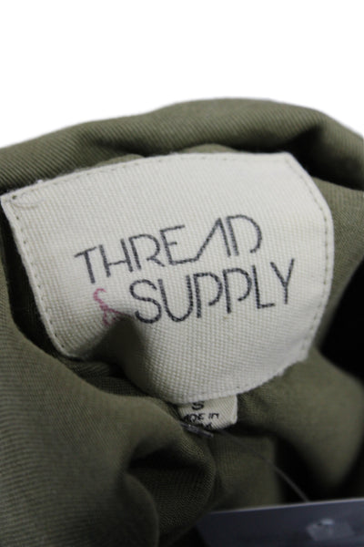 Thread & Supply Women Military Jacket Green Lyocell Button Long Sleeve Size S