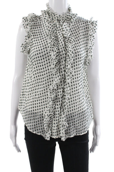 7 For All Mankind Womens Black PolkaDot Highneck Sleeveless Silk Blouse Size XS