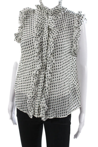 7 For All Mankind Womens Black PolkaDot Highneck Sleeveless Silk Blouse Size XS